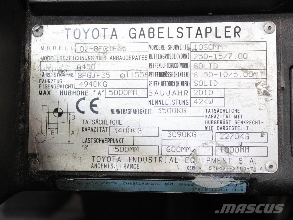 Toyota 02-8 FGJF 35 Περονοφόρα ανυψωτικά κλαρκ με φυσικό αέριο LPG