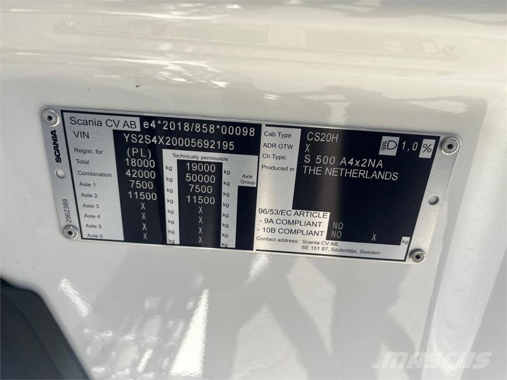 Scania S 500 A4x2NA Zawieszenie tył 4 poduszki Klimatyza Седельные тягачи