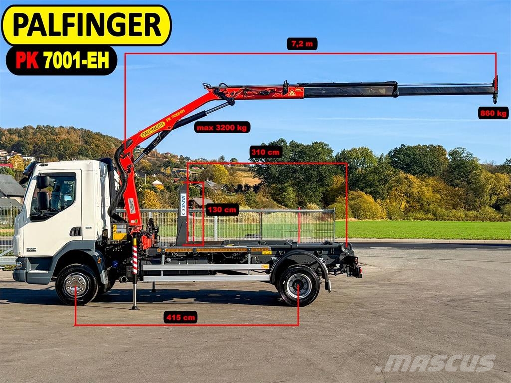 DAF LF 45.220 ABROLLKIPPER + PALFINGER PK 7001 FUNK شاحنات الرافعات الخطافية