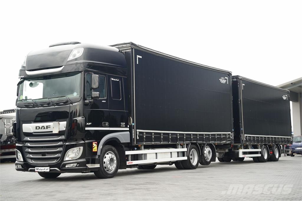 DAF XF XF 480 / ZESTAW TANDEM 120 M3 / PRZEJAZDOWY / Priekabos su tentu