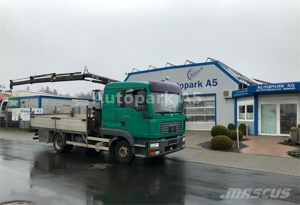 MAN TGL 8.180 Flatbed + Crane Hiab 055 플랫베드/드롭사이드 트럭