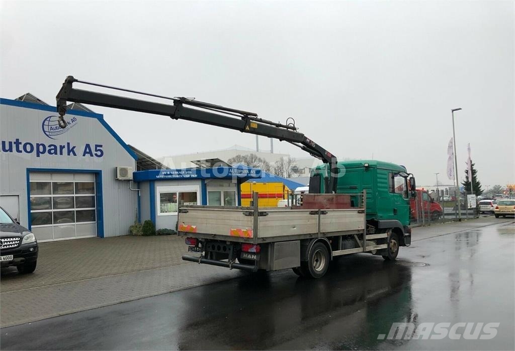MAN TGL 8.180 Flatbed + Crane Hiab 055 플랫베드/드롭사이드 트럭