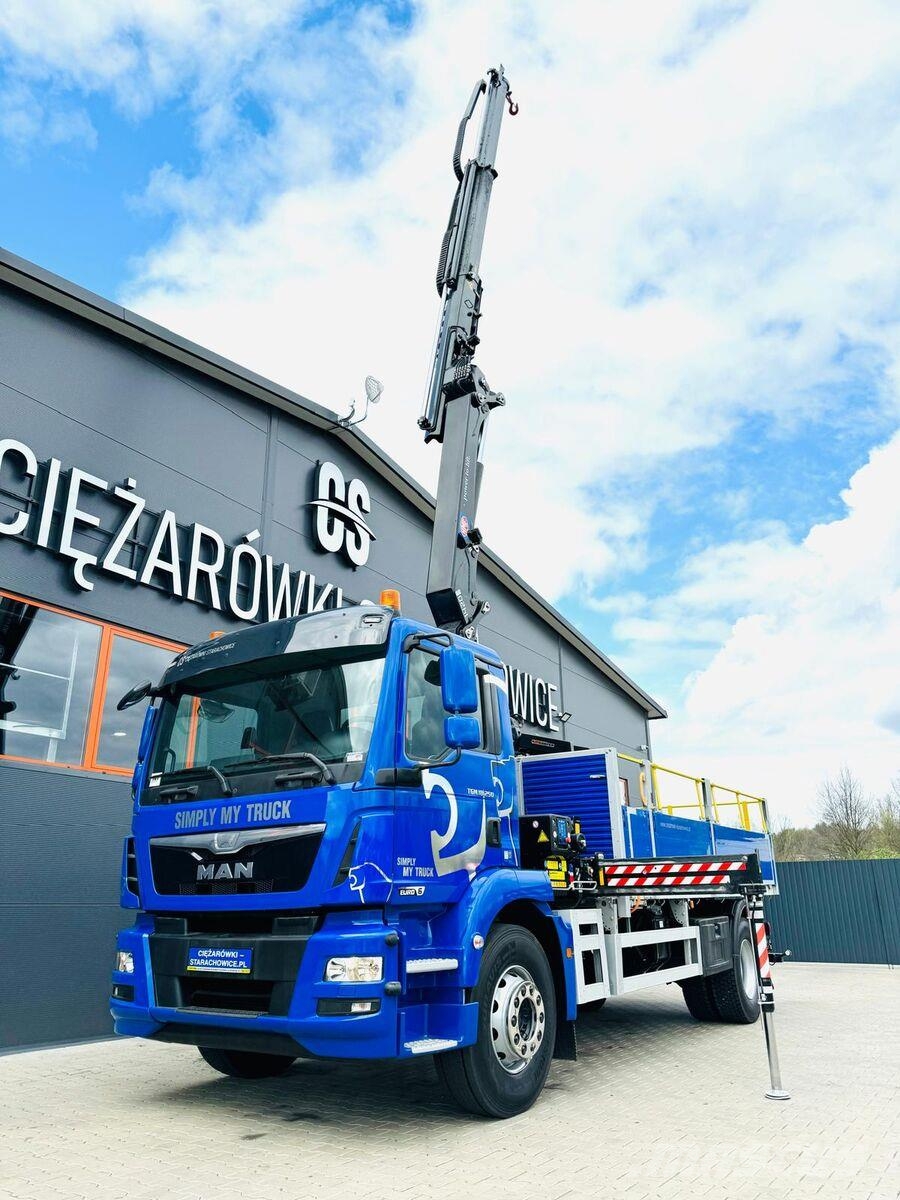 MAN TGM 18.250 skrzyniowy z HDS / żuraw z pilotem oraz Camiones plataforma