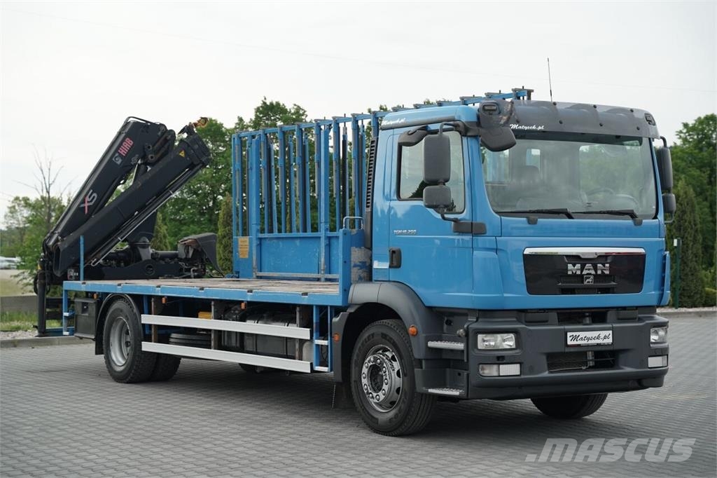 MAN TGM 18.290 / 4X2 / DO PRZEWOZU SZKŁA / HDS HIAB 12 Semirremolques de transporte de vidrio
