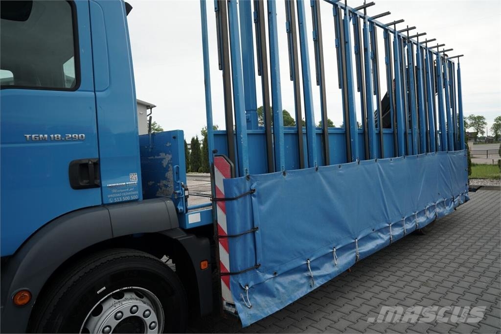 MAN TGM 18.290 / 4X2 / DO PRZEWOZU SZKŁA / HDS HIAB 12 Semirremolques de transporte de vidrio
