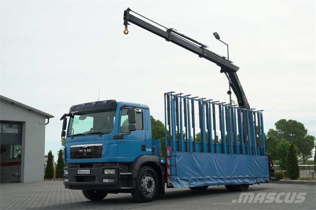 MAN TGM 18.290 / 4X2 / DO PRZEWOZU SZKŁA / HDS HIAB 12 Semirremolques de transporte de vidrio