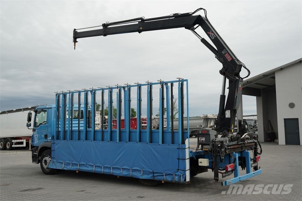 MAN TGM 18.290 / 4X2 / DO PRZEWOZU SZKŁA / HDS HIAB 12 Semirremolques de transporte de vidrio