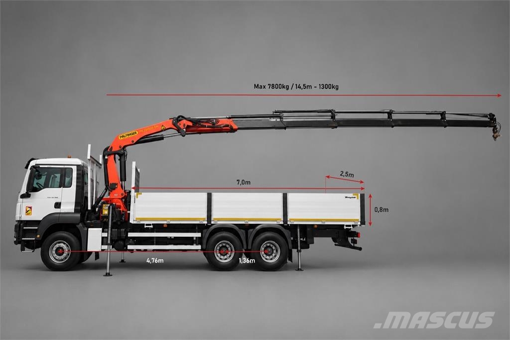 MAN TGS 26.360 / 6x4 / SKRZYNIA - 7 M / HDS PALFINGER Platós / Ponyvás teherautók