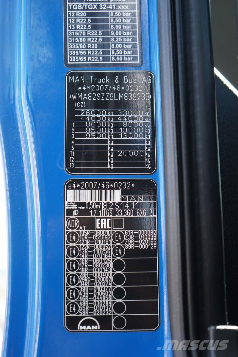MAN / TGS / 33.360 / 6 X 6 / E 6 / HAKOWIEC / MANUAL Камиони с кран с кука