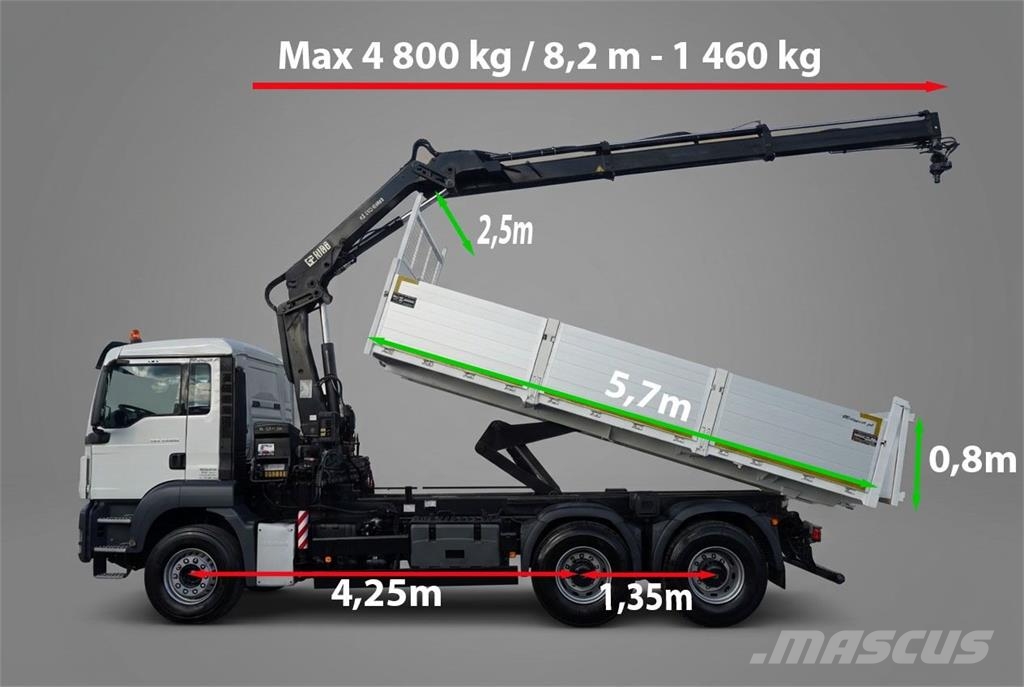 MAN TGS 33.360 / 6x4 / WYWROTKA - 5,7 M + HDS HIAB XS Billenő teherautók