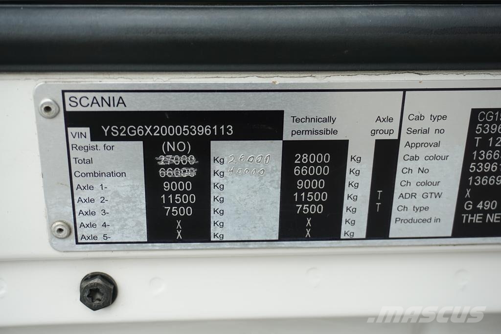 Scania G 490 / 6 X 2 / SKRZYNIOWY + HDS / HMF 3220 K7 / W 平板式/側卸式卡車