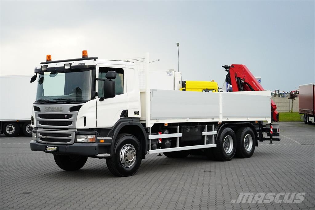 Scania P 360 / 6 X 4 / SKRZYNIOWY + HDS / HMF 1730 K3 / R 平板式/側卸式卡車