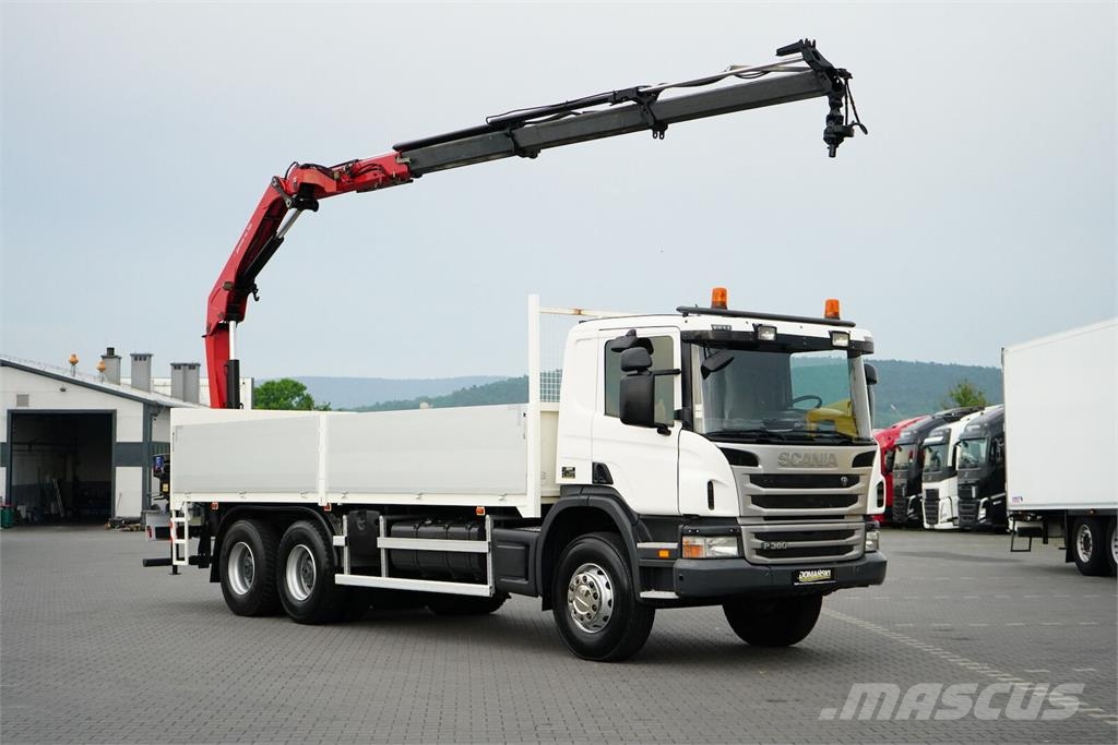 Scania P 360 / 6 X 4 / SKRZYNIOWY + HDS / HMF 1730 K3 / R 平板式/側卸式卡車