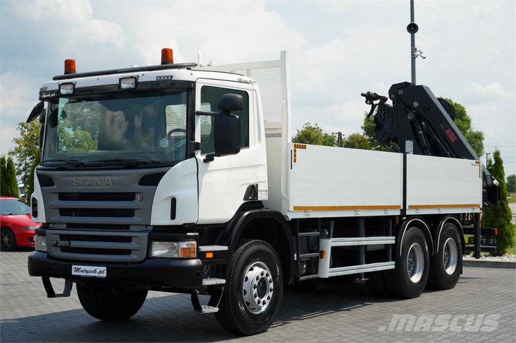 Scania P 360 / 6X4 / SKRZYNIOWY 4.85 + HDS HIAB 211 E-6 H 平板式/側卸式卡車