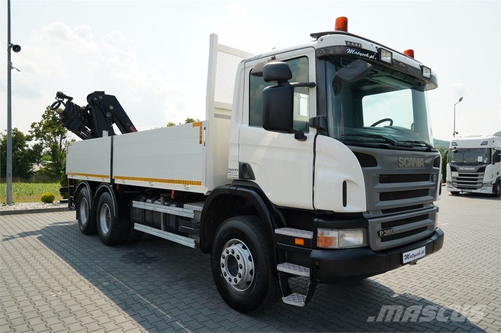 Scania P 360 / 6X4 / SKRZYNIOWY 4.85 + HDS HIAB 211 E-6 H 平板式/側卸式卡車