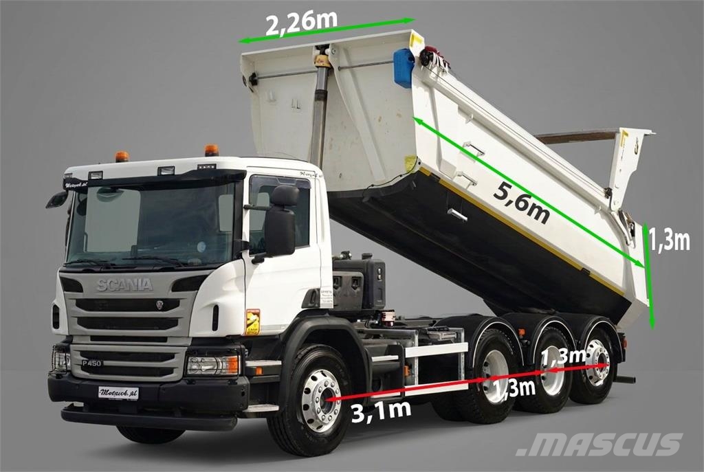 Scania P 450 / 8x4 / WYWROTKA TYLNOZSYPOWA - 5,6 M / OŚ P Billenő teherautók