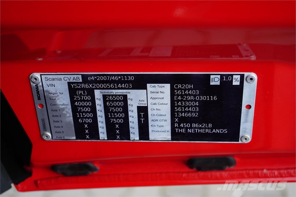 Scania R 450 / ACC / EURO 6 / ZESTAW PRZEJAZDOWY 120 M3 / Camión con caja abierta