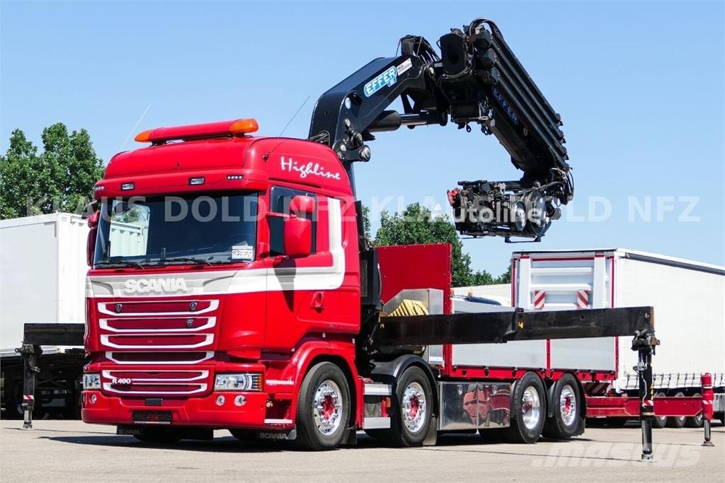 Scania R 490 Flatbed Truck / Effer Crane / Radio Remote C Camiones plataforma
