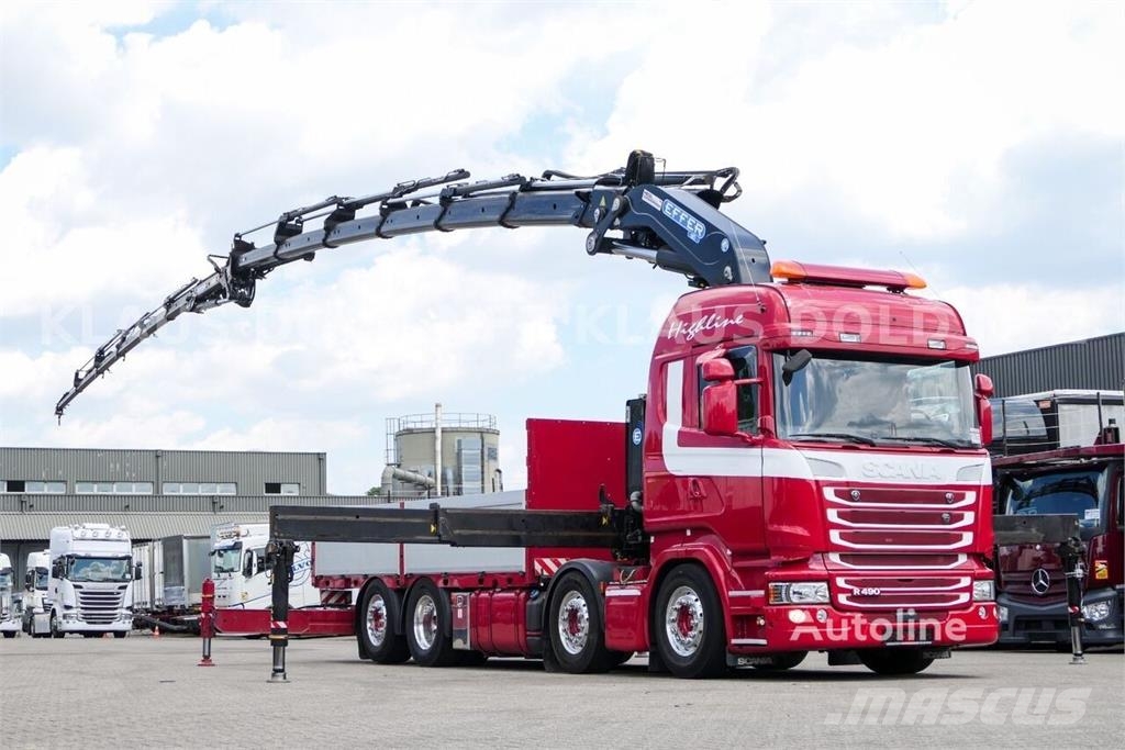 Scania R 490 Flatbed Truck / Effer Crane / Radio Remote C Camiones plataforma