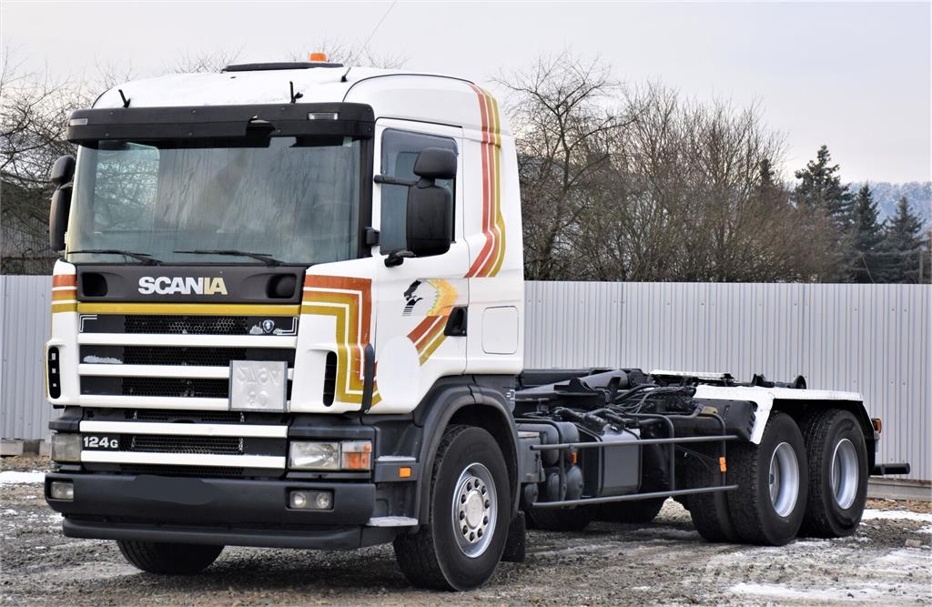Scania R124 470 Abrollkipper * 6x2 * Motor Problem Rol kiper kamioni sa kukom za podizanje tereta