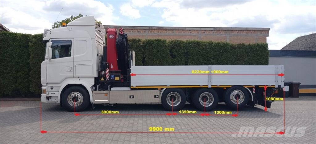 Scania R580 V8 8x4 Flatbed Truck / HMF 3220 K7 Crane 平板式/側卸式卡車
