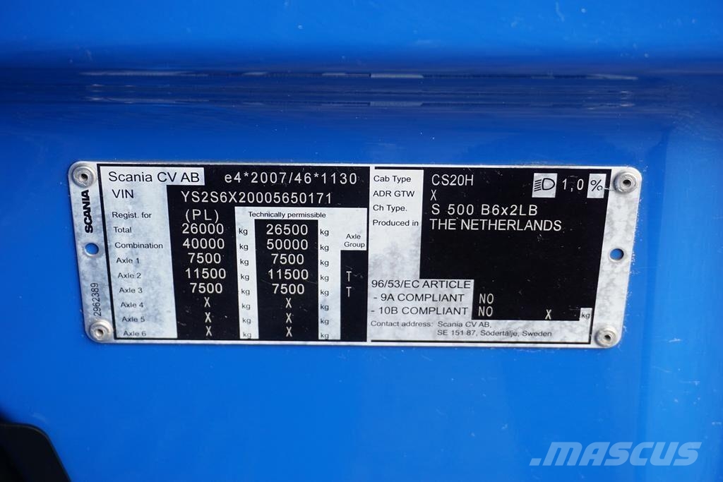 Scania S 500 / ACC / E 6 / FIRANKA / 20 PALET / DŁ. 8,1 M 篷布卡車
