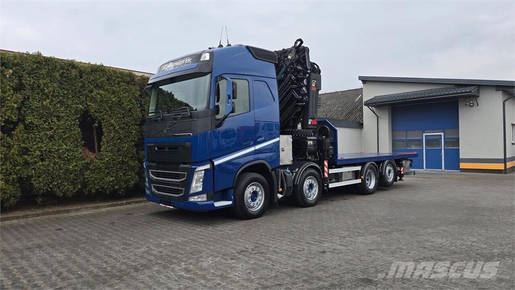 Volvo FH 460 8x2 open flatbed truck + Crane + JIB 150-6+ Araç tasiyicilar