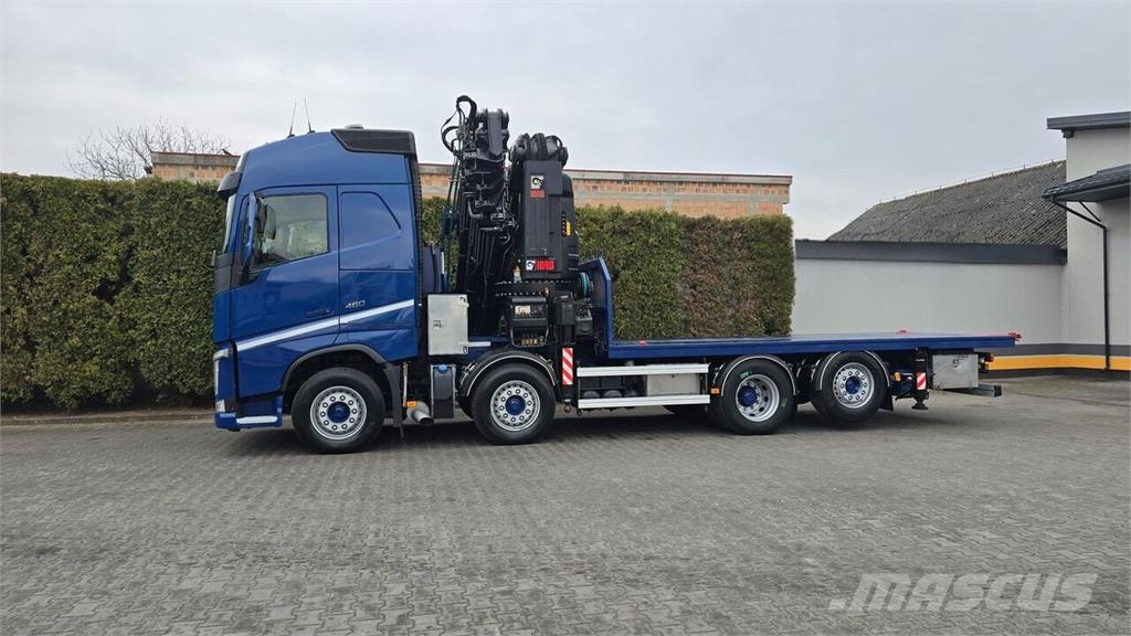 Volvo FH 460 8x2 open flatbed truck + Crane + JIB 150-6+ Araç tasiyicilar