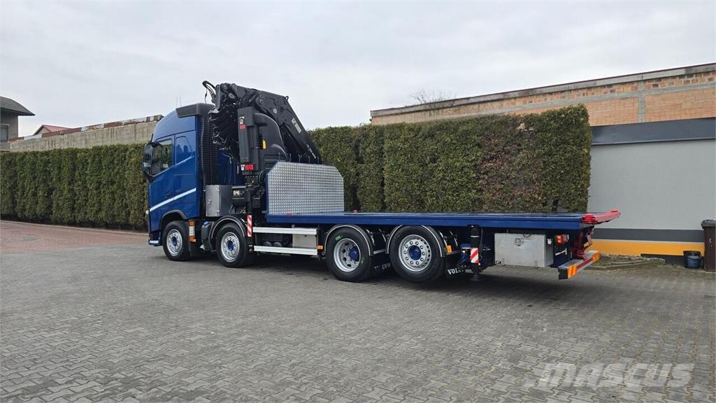 Volvo FH 460 8x2 open flatbed truck + Crane + JIB 150-6+ Araç tasiyicilar