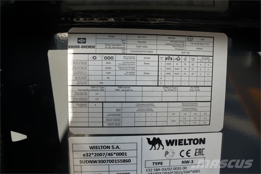 Wielton / WYWROTKA STALOWA / 26 m3 / HP RYNNA / FABRYCZNIE ダンプセミトレーラー