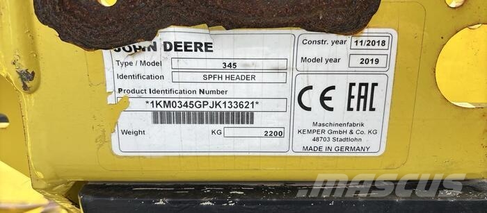 John Deere 345 Derliaus nuėmimo kombainų priedai