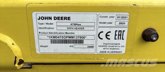John Deere 475 Derliaus nuėmimo kombainų priedai