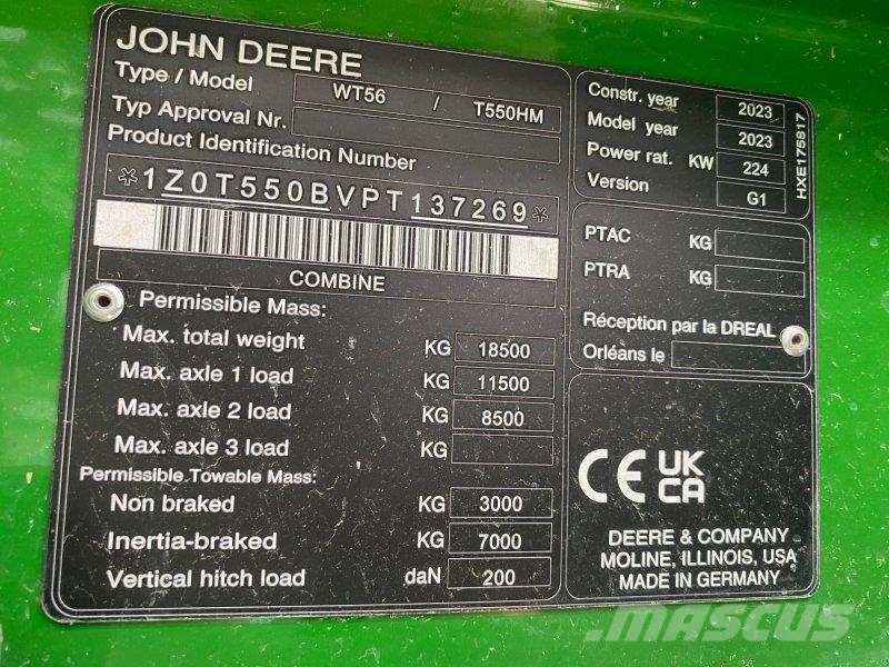 John Deere T550i HM Mietitrebbiatrici
