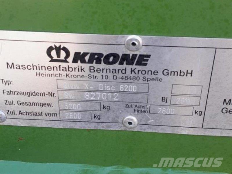Krone X-Disc 6200 GPS-SW Šieno ir pašarų ruošimo mašinų priedai