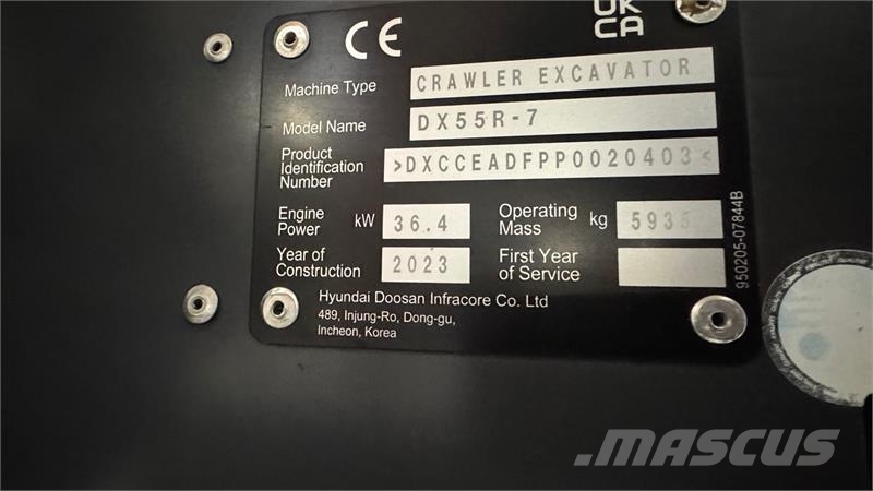 Develon DX55R-7 KUN 75 TIMER, TILTSKIFTE OG 2 SKOVLE Rupsgraafmachines