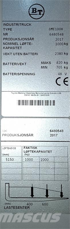 BT OME100H Matalakeräilytrukit