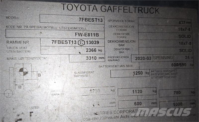 Toyota 7FBEST13 電動堆高機