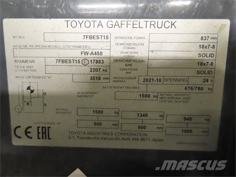 Toyota 7FBEST15 Električni viličarji
