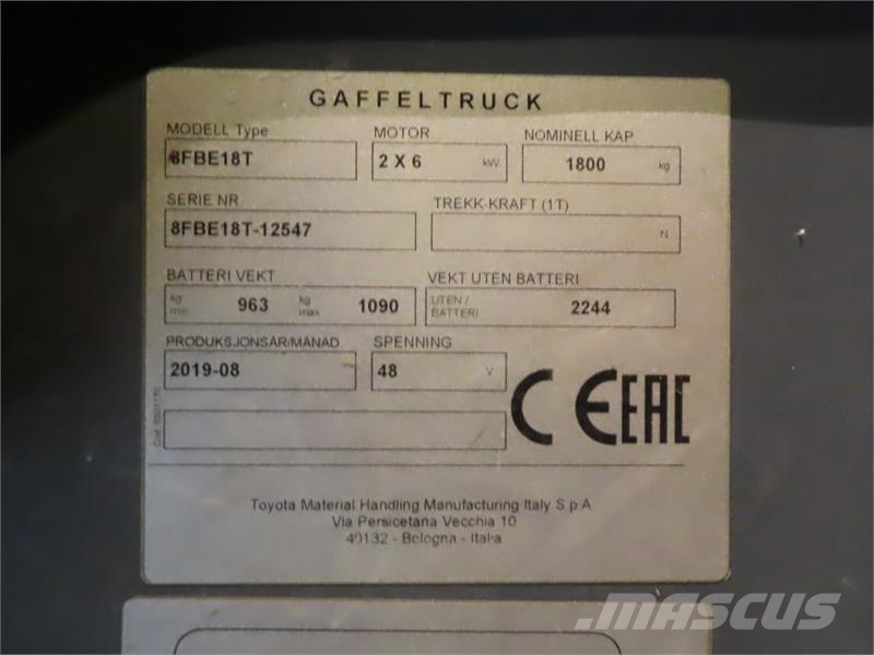 Toyota 8FBE18T Электропогрузчики