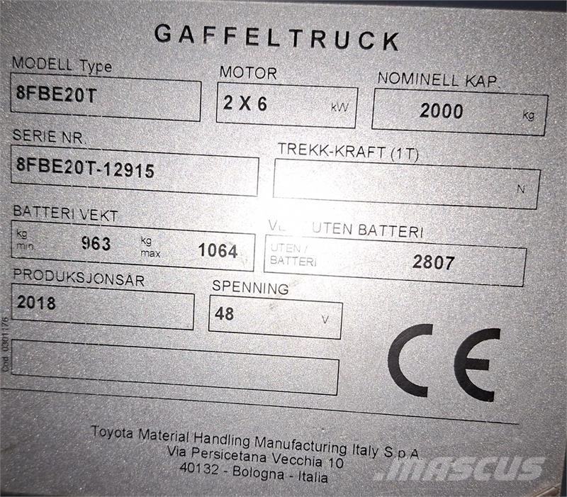 Toyota 8FBE20T Electric forklifts