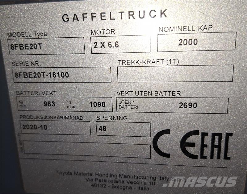 Toyota 8FBE20T Elektriske trucker