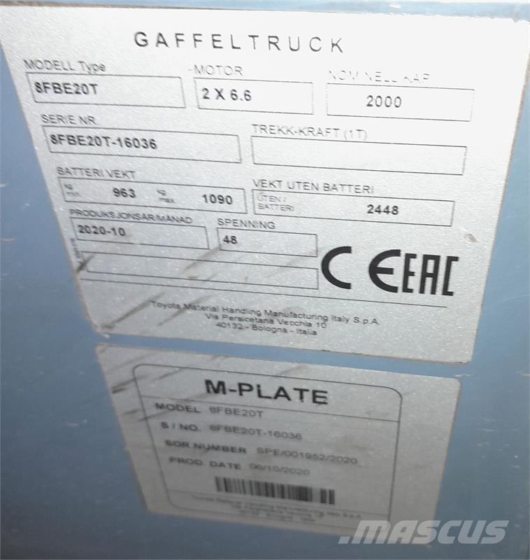 Toyota 8FBE20T Electric forklifts