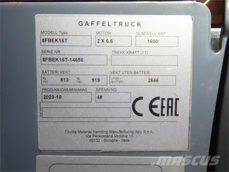 Toyota 8FBEK16T Electric forklifts