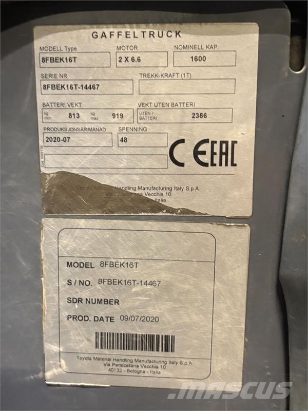 Toyota 8FBEK16T Stivuitor electric