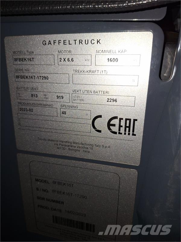 Toyota 8FBEK16T Electric forklifts