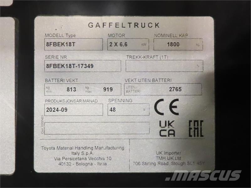 Toyota 8FBEK18T Electric forklifts