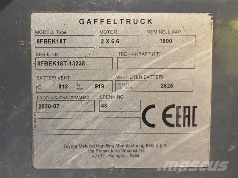 Toyota 8FBEK18T Elektrostapler
