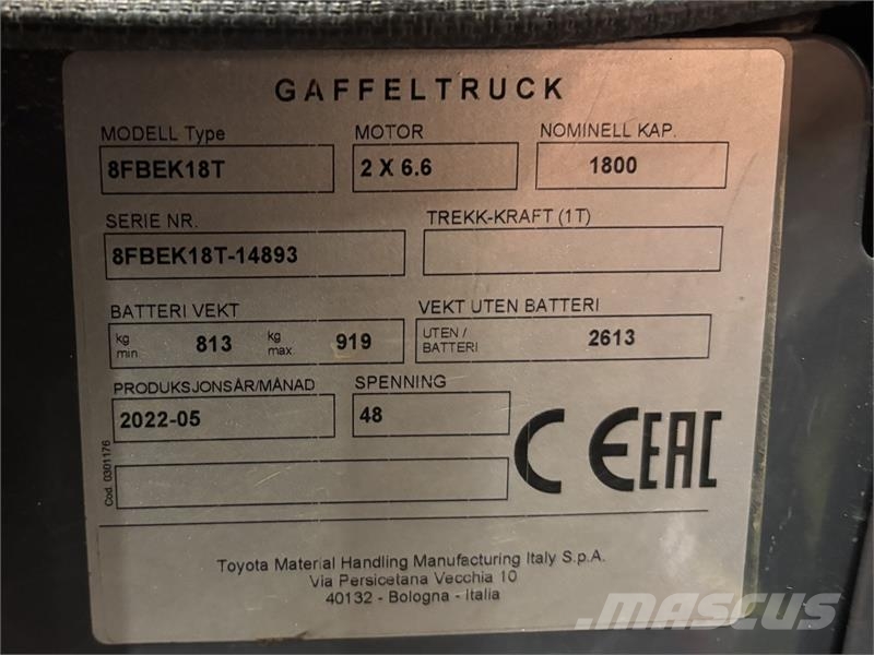 Toyota 8FBEK18T Elektriskie autoiekrāvēji