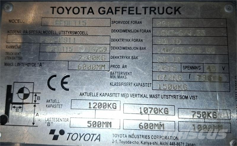 Toyota 8FBET15 Elektriske trucker