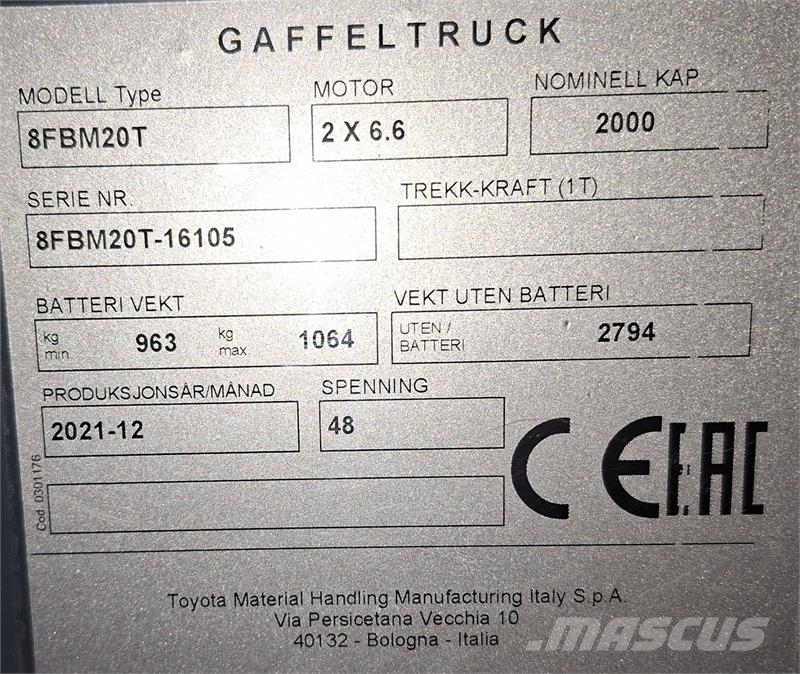Toyota 8FBM20T Elektrische heftrucks